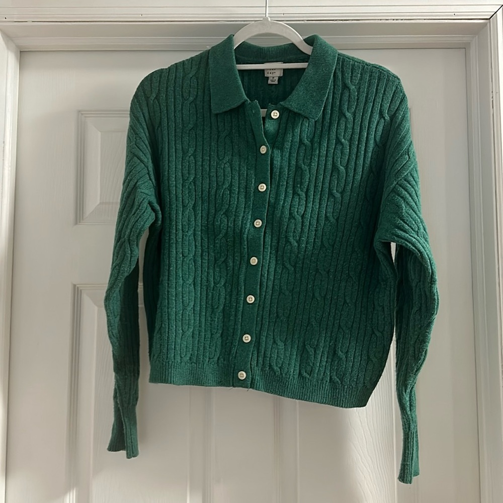 Green button down collar sweater. Size M